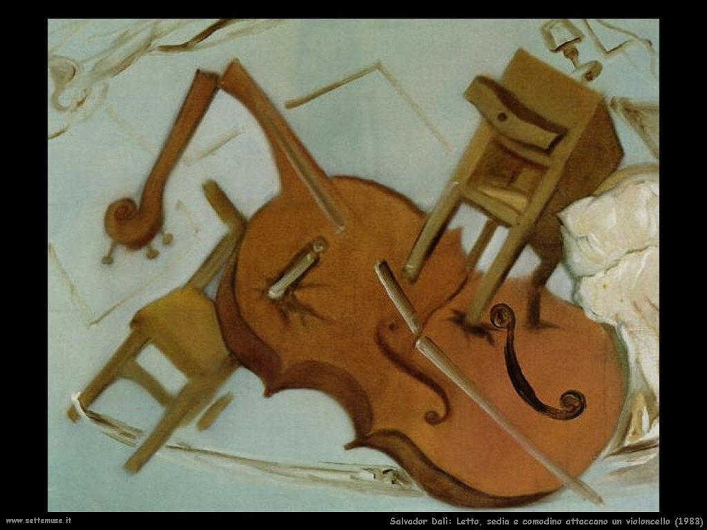 Salvador Dalì  letto_sedia_comodino_attaccano_violoncello