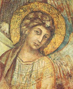 Cimabue - Particolare della Madonna in Trono, Viso di un Angelo