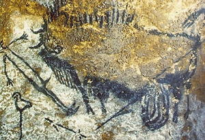 Bisonte ferito che attacca un uomo (15.000-10.000 a.C.) Lascaux, Francia 